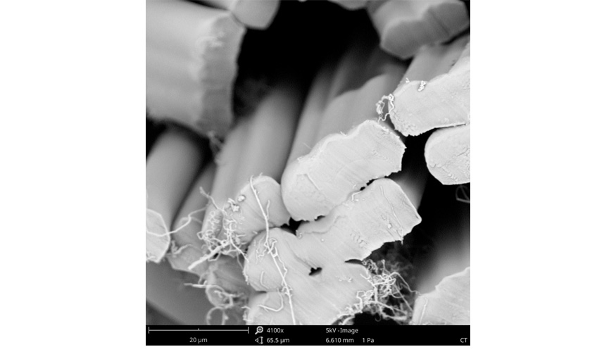 Vista en microscopio SEM de la seccin Trilobal en lnea de las fibras de poliamida desarrolladas por AITEX