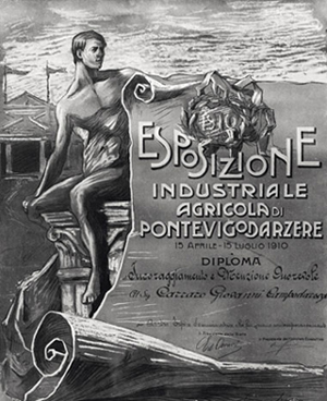 Photo of the diploma obtained by Giovanni Carraro at the Esposizione Agricola of Padua, in the year 1910