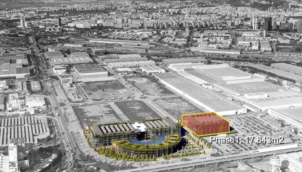 La fase 1 del proyecto DFactory 4.0, a la derecha destacado en amarillo, tiene un superficie de 17.843 m2. Imagen: Consorci Zona Franca...