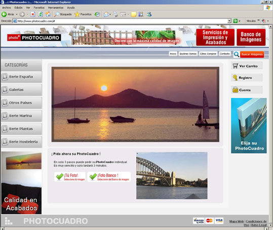 Pantalla de inicio de la web photocuadro.com