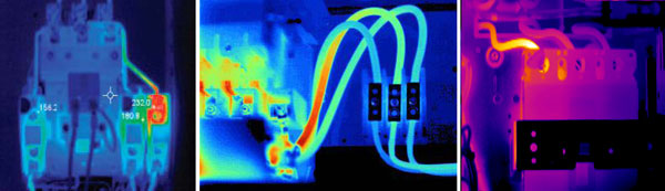 Diferentes ejemplos de termografas mostrando puntos con malas conexiones