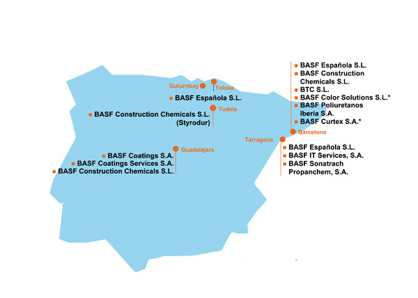 El grupo BASF en Espaa cuenta con 10 empresas y 10 centros de distribucin (* Fusin con BASF Espaola prevista para el 1 de julio 2010)...