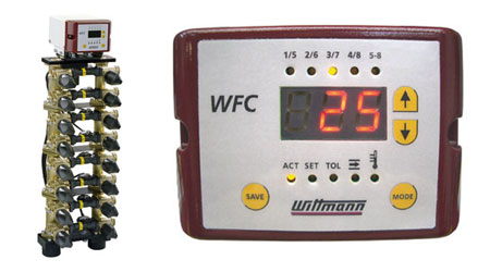 Reguladores de caudal de agua Wittmann: la conexin a la mquina se puede realizar mediante controladores de temperatura (a la derecha...