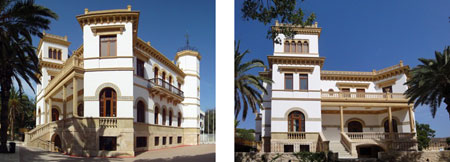 Fachada noreste (izquierda) y fachada este de la Casa Fischer de Almera