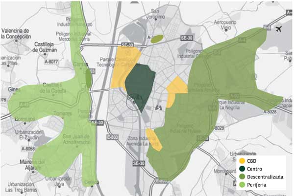Zonificaci�n del mercado de oficinas sevillano, seg�n BNP Paribas Real Estate