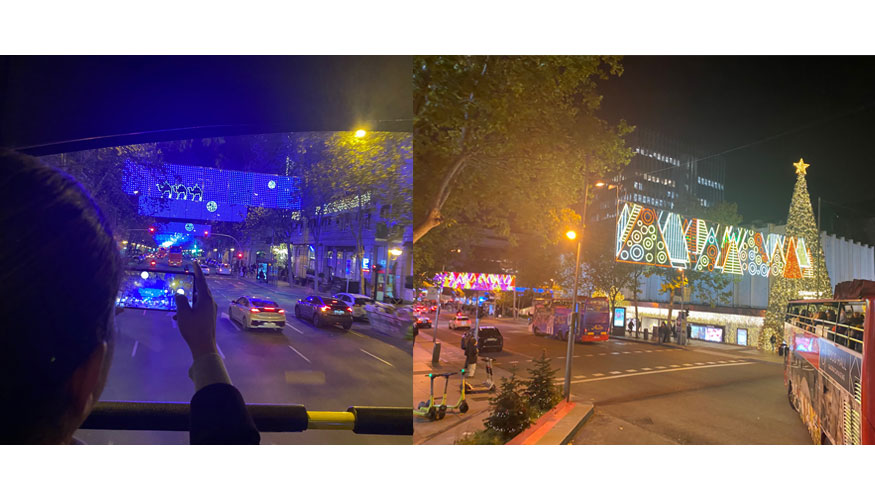 Desde el piso superior del bus de Naviluz, se pude contemplar la iluminaci�n por las principales arterias de la ciudad de Madrid...