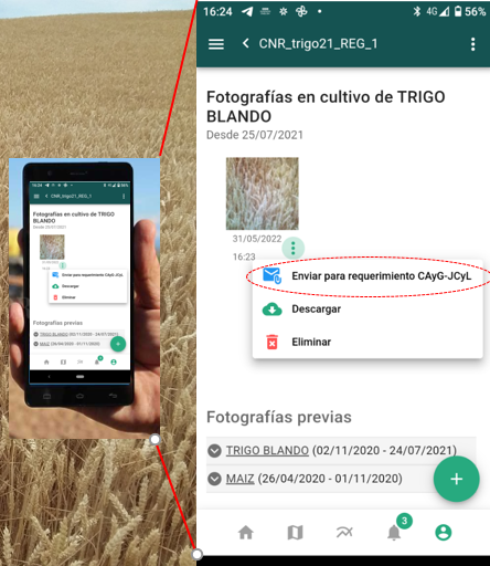 Figura 7. Env�o desde Sativum de foto georeferenciada del cultivo para requerimiento de la CAyG-JCyL