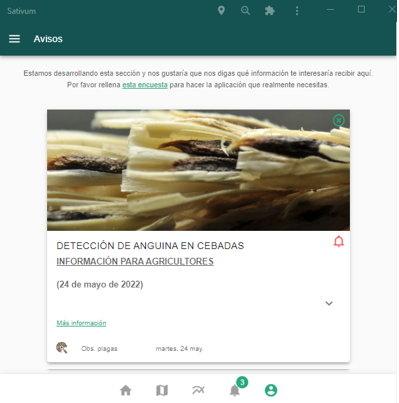 Figura 8. Notificaci�n enviada al usuario registrado desde la secci�n de avisos (se indica en verde el n� de nuevos avisos sin leer)...