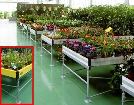 Fixed tables are optimal for presentation and exhibition centres of gardening and specialized supermarkets