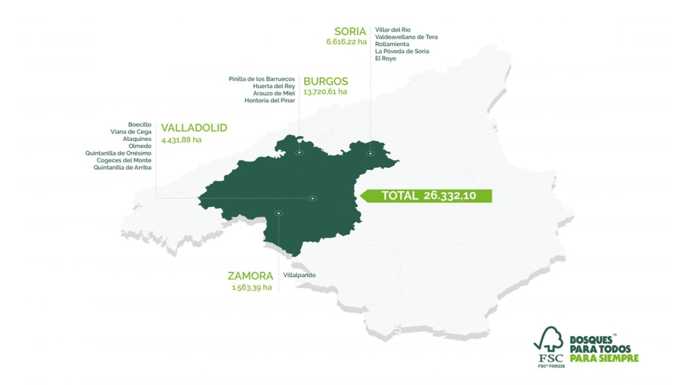 Mapa de los montes de gestin pblica pertenecientes al grupo de certificacin forestal FSC de Castilla y Len