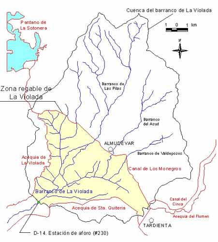 Figura 1. Zona regable de La Violada y cuenca hidrogrfica del Barranco de La Violada