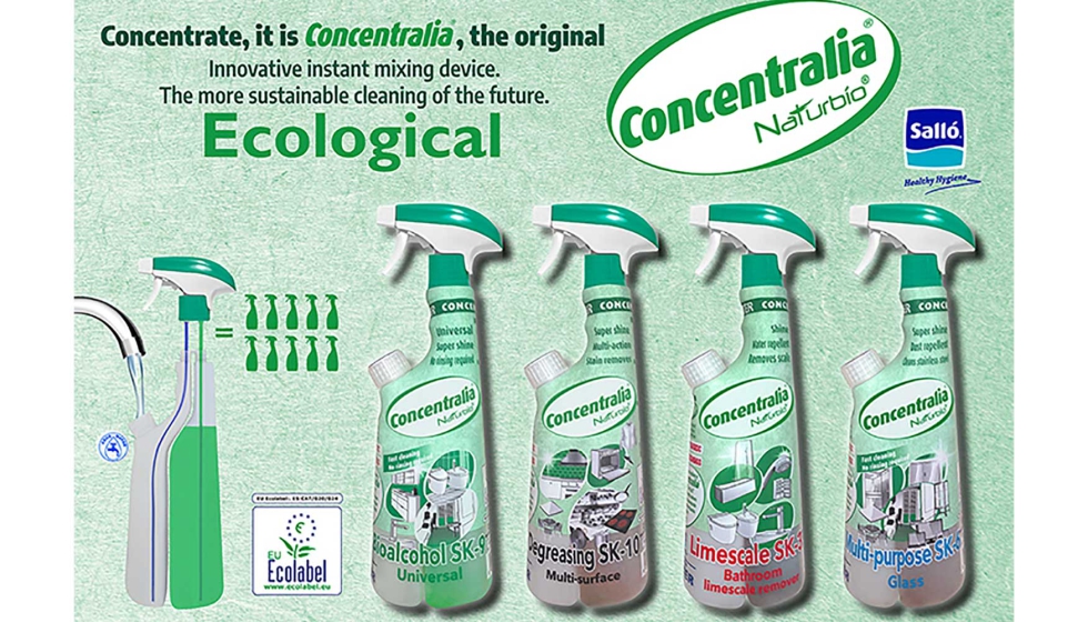 El packaging para los productos de limpieza ultraconcentrados Concentralia de Sall que facilita la mezcla inmediata con agua...