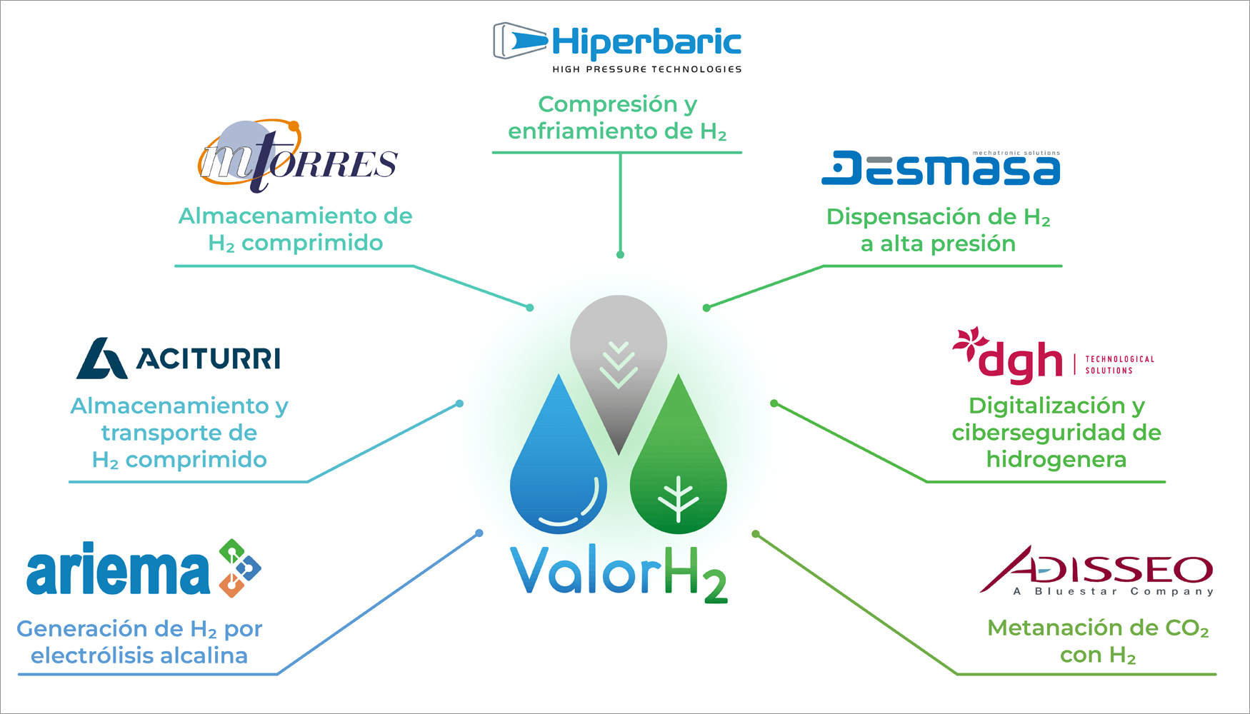 Empresas del consorcio del proyecto ValorH2 y campo principal de investigacin