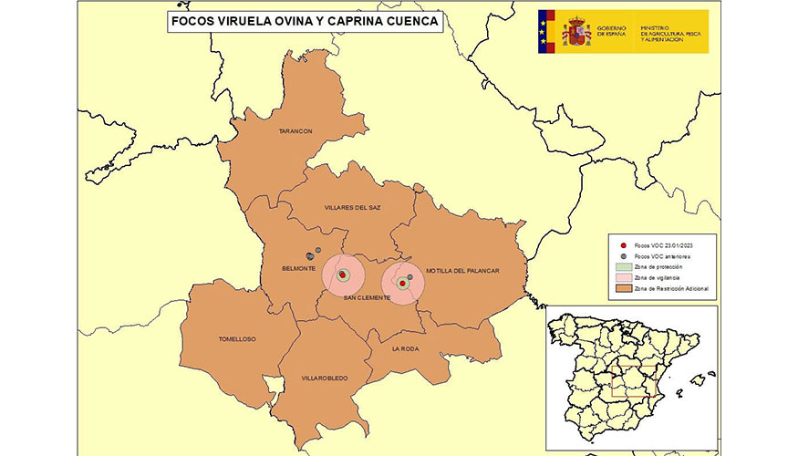 Localizacin de las explotaciones afectadas por viruela ovina y caprina en Cuenca