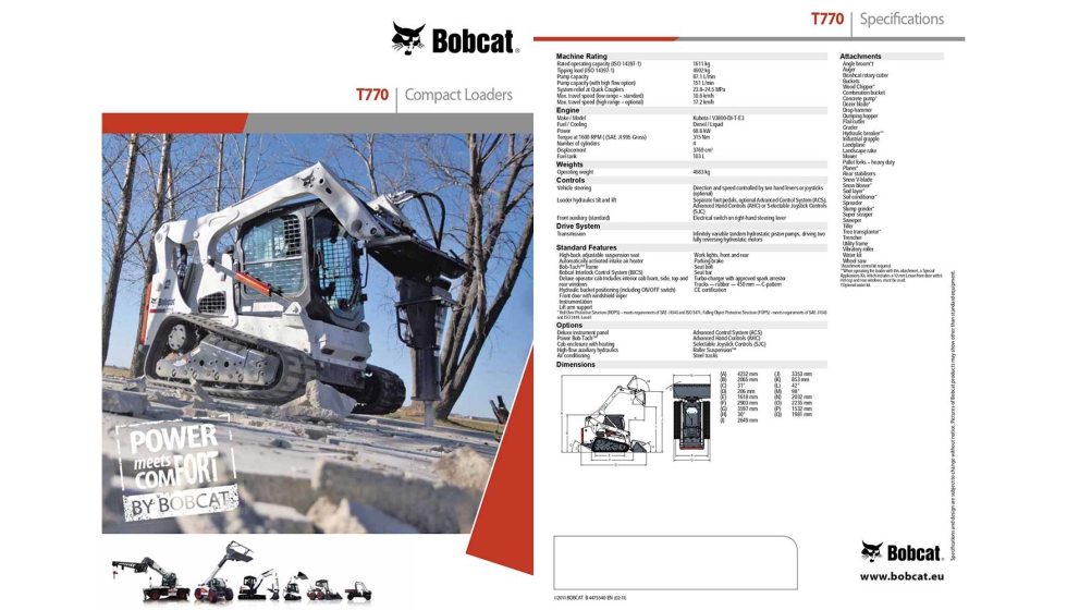 La minicargadora de orugas Bobcat T770 ofrece una potencia mxima que puede incorporar la fresadora de suelos y la rueda zanjadora como accesorios...