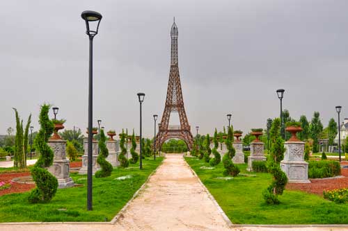 The Eiffel Tower, another of the reproduced buildings