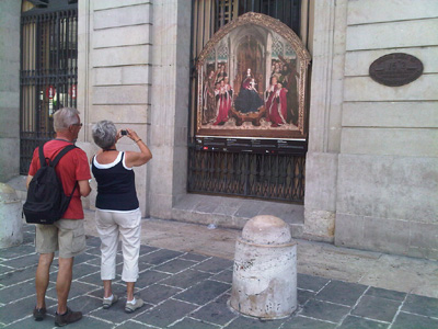 Replica of the ' Mare de Du dels Councils ' of Llus Dalmau in Plaa Sant Jaume...