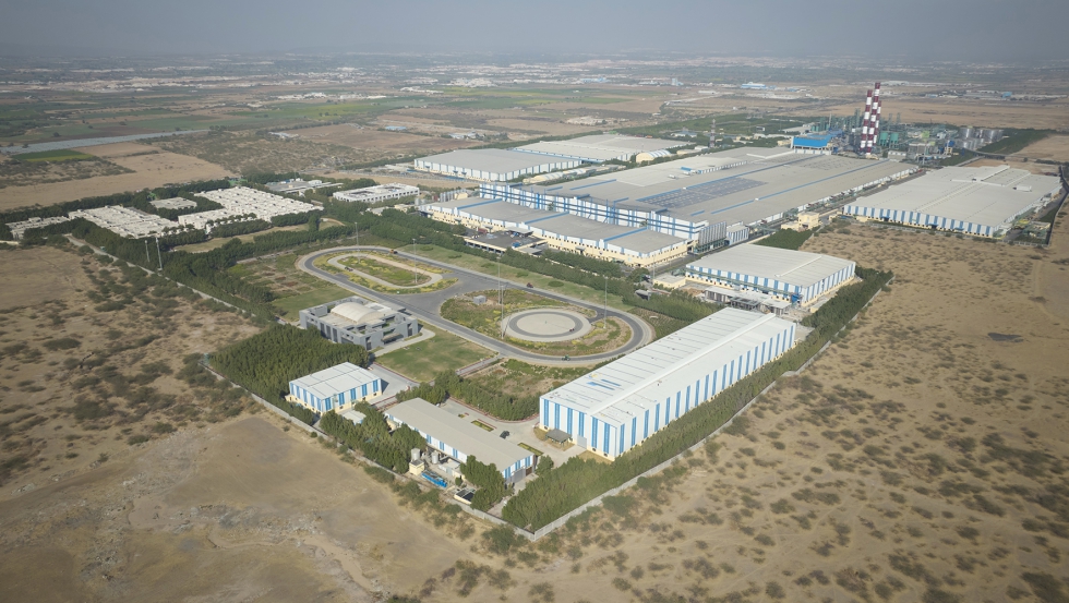 Vista area do complexo industrial BKT em Bhuj (ndia)