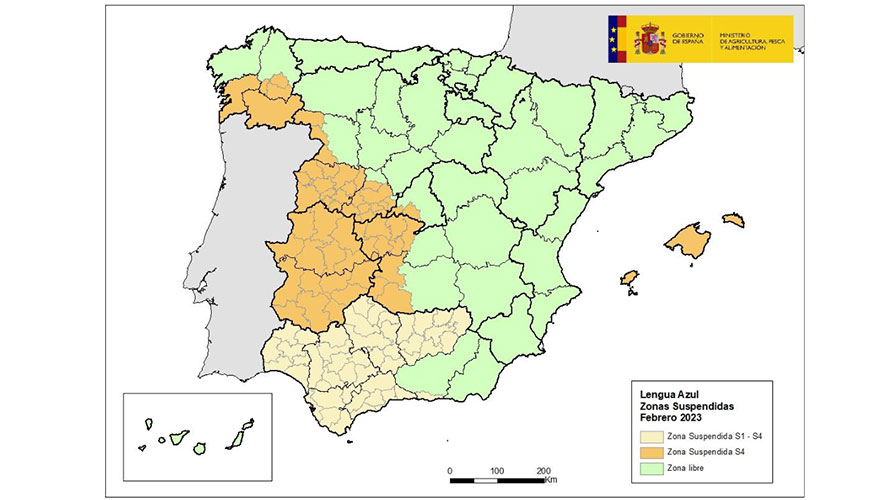 Mapa con la ampliacin a nuevas comarcas de la Zona Suspendida (ZS) por la lengua azul