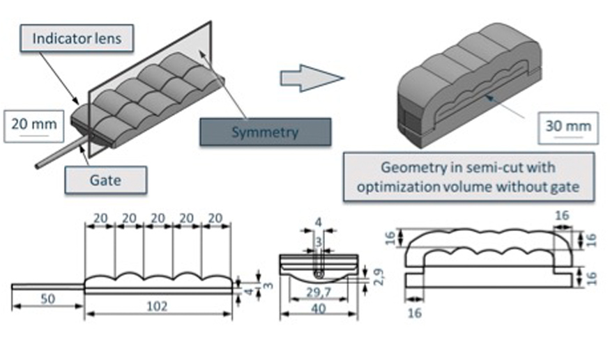 Figura 2.3: Dimensiones de la lente indicadora y del volumen de optimizacin