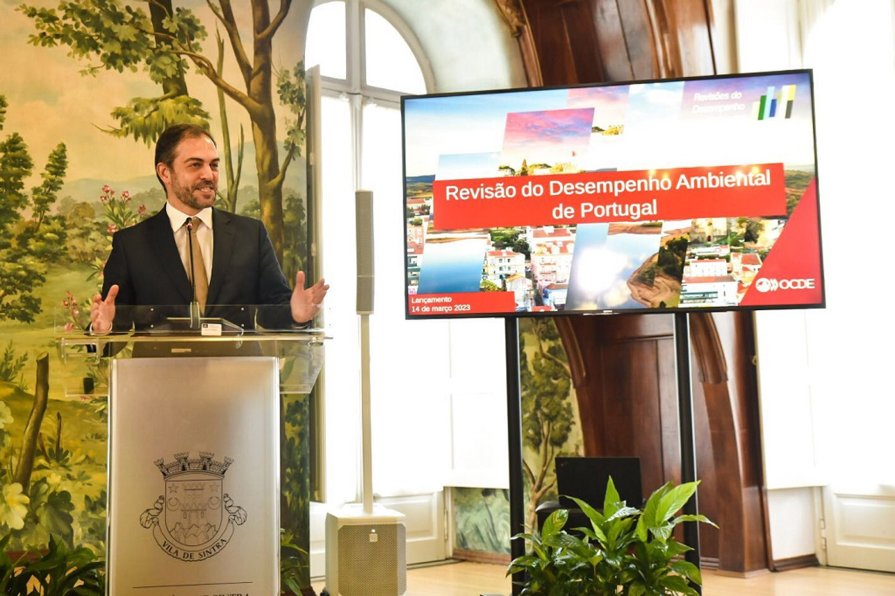 Ministro do Ambiente e da Ação Climática, Duarte Cordeiro, na apresentação da quarta Avaliação de Desempenho Ambiental de Portugal, Sintra...