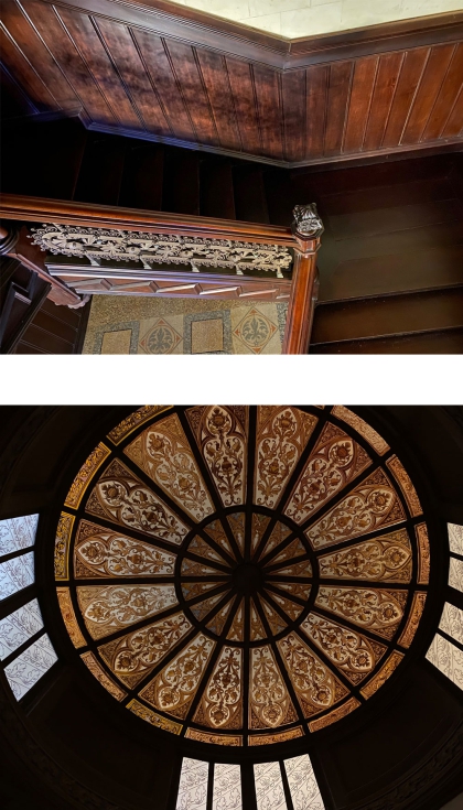 La escalera de madera del espacio principal se ha conservado, as como la cpula que acta de lucernario, que se han restaurado...