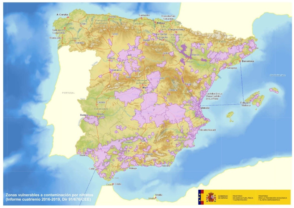 Figura 1. Mapa de zonas vulnerables a contaminacin por nitratos (Informe cuatrienio 2016-2019. Dir. 91/676/CEE)