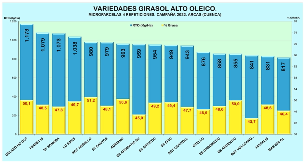 Grfica 2. Resultados Girasol Alto Oleico. Campaa 2022 en Arcas (Cuenca)