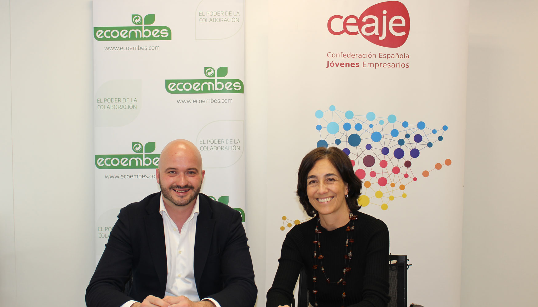 El presidente de CEAJE, Fermn Albaladejo, y la directora de Relaciones Externas y ESG de Ecoembes, Begoa de Benito