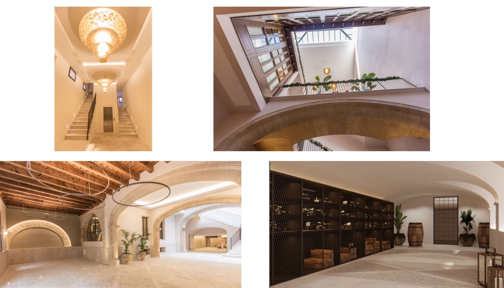 Detalle de algunas de las zonas comunes del palacio, de acceso a las nuevas plantas y apartamentos que alberga