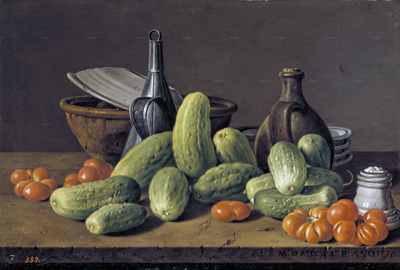 Bodegn: pepinos, tomates y recipientes (1774). leo sobre lienzo. 41,6 x 62,5 cm. Museo del Prado...
