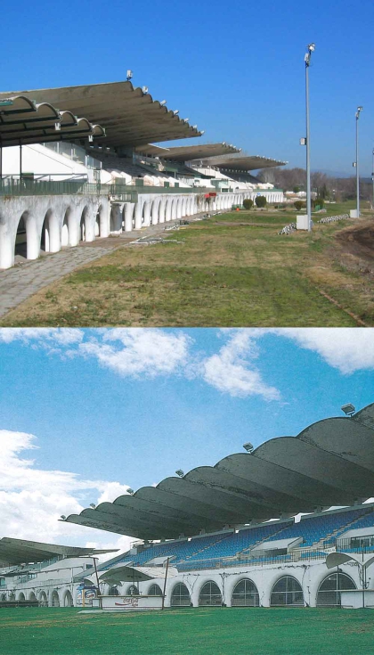 Dos instantneas del estado previo a la rehabilitacin en 1995 (izquierda). Foto: Manolo Laguillo/Fundacin DOCOMOMO Ibrico; y en 2005 (derecha)...