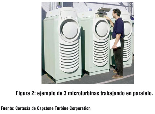 Figura 2: ejemplo de 3 microturbinas trabajando en paralelo. Fuente: Cortesa de Capstone Turbine Corporation