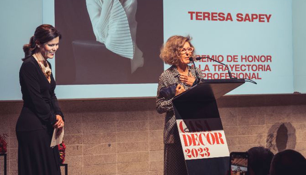 Teresa Sapey durante su discurso de agradecimiento por el Premio de Honor a la Trayectoria Profesional Casa Decor 2023. Cortesa: Casa Decor...