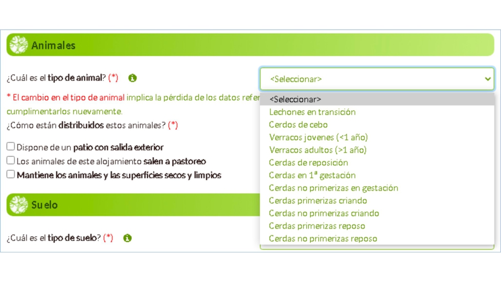 Figura 3. Ejemplo desplegable Ecogan seleccin de tipo de animal