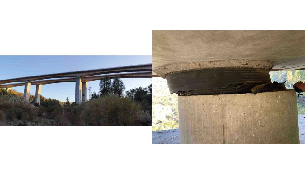 Imagen del estado previo del viaducto y detalle de uno de los pilares daados