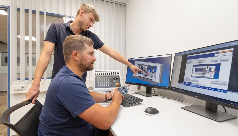 A colocao em funcionamento virtual tem lugar em estaes de trabalho de simulao especialmente configuradas na sede da Bihler em Halblech...