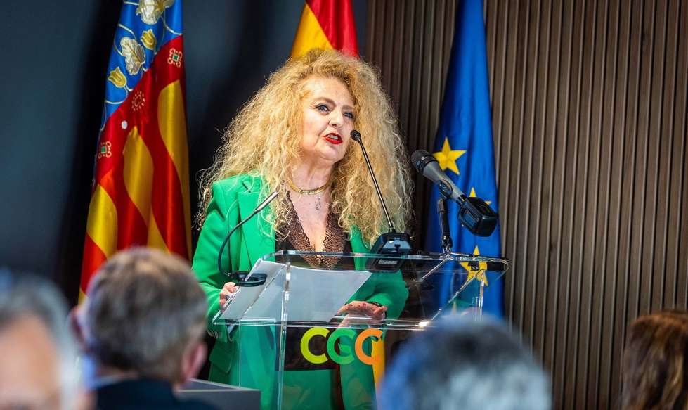 La presidenta del CGC, Inmaculada Sanfeliu, dirigi�ndose a los exportadores asociados durante la celebraci�n del 50� Aniversario de la entidad...