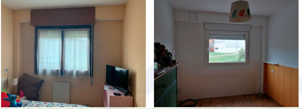 Imagen del antes y despus de la reforma en una de las estancias de la vivienda