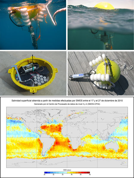 El diseo de las boyas y el mapa de salinidad global elaborado a partir de los datos captados por el satlite SMOS./CSIC