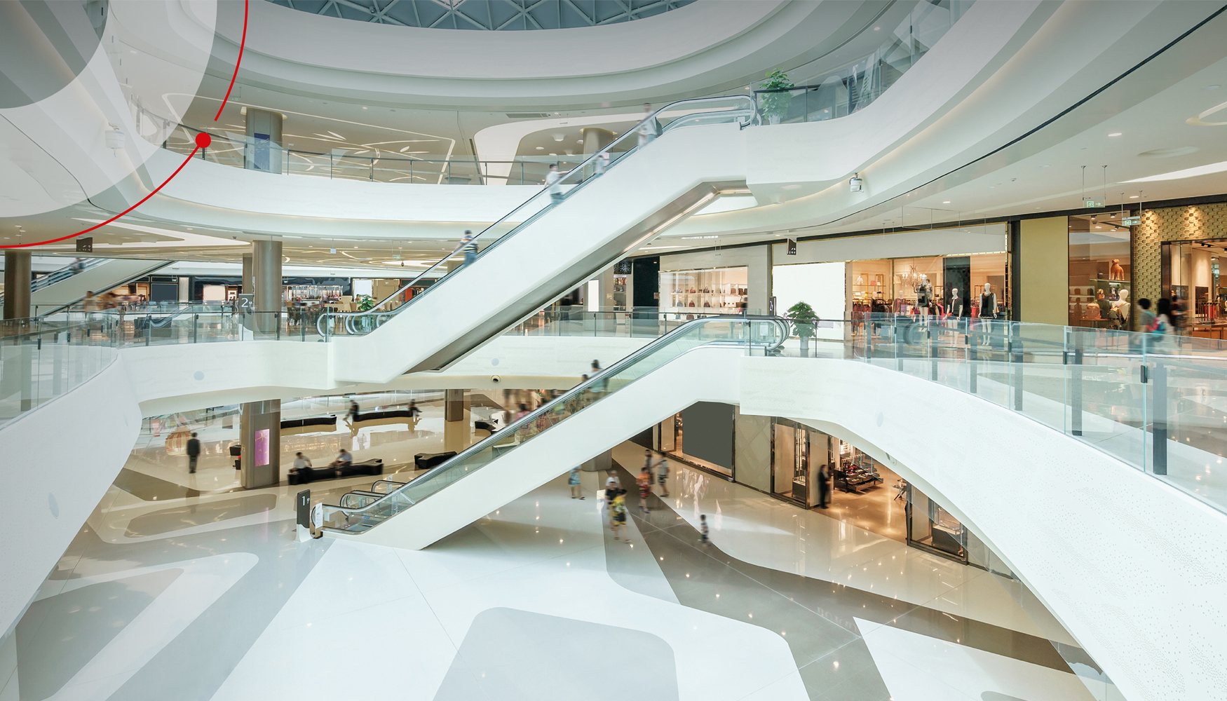 Con un diseo del proyecto adecuado, las cmaras pueden cubrir visualmente la totalidad del centro comercial...