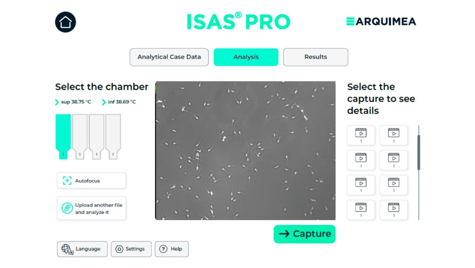 Pantalla de anlisis del software ISAS PRO: autofoco y captura de imgenes y videos automtica
