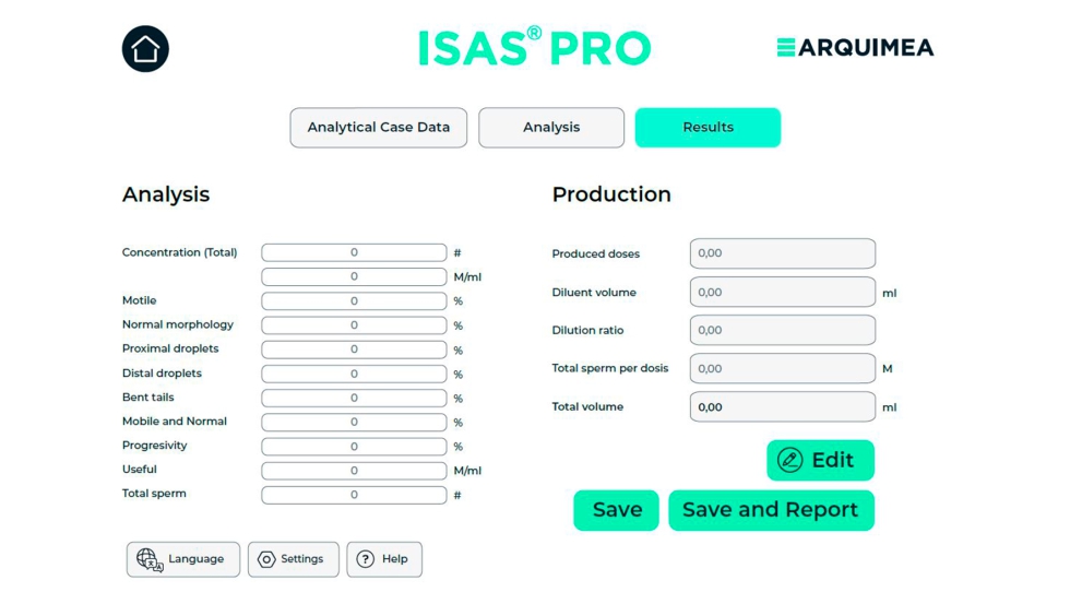 Pantalla de resultados del software ISAS PRO: resultados de anlisis y de produccin