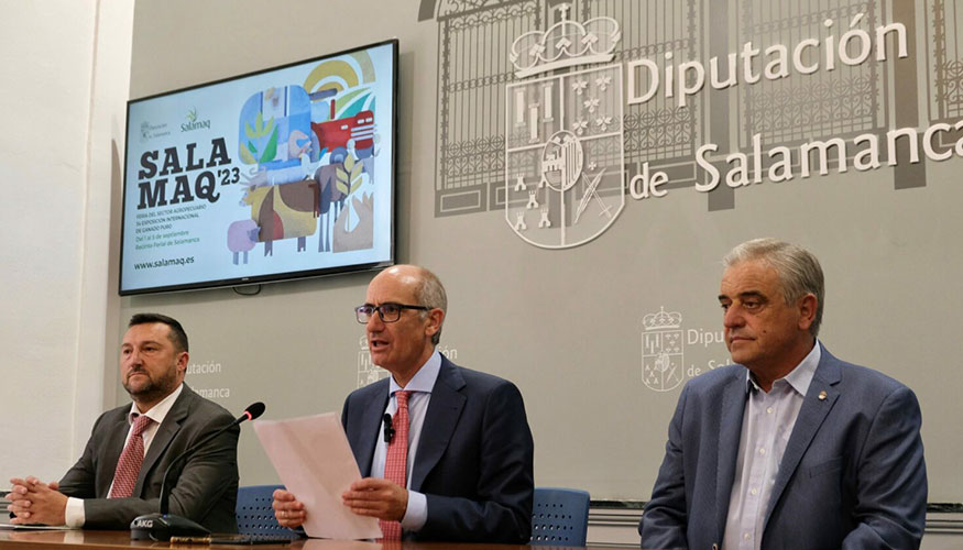 Santiago Castaeda, diputado provincial de Salamaq; Javier Iglesias, presidente de la Diputacin de Salamanca; y Jos Roque Madruga...