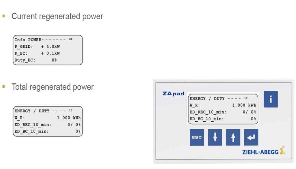 La potencia regenerada en cada momento es muy f�cil de visualizar