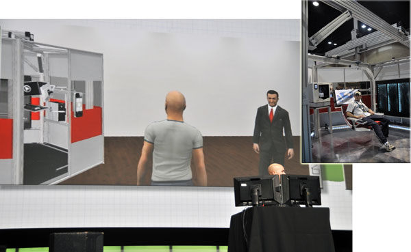 On the left, the virtual representations of Jeremy Luchini and Bertrand Charls with the supersilla...
