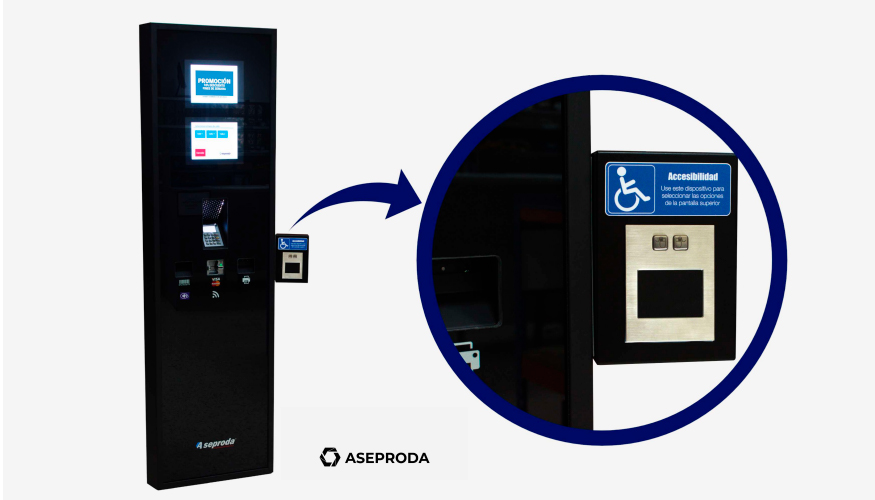 Kit de accesibilidad Aseproda instalado en el terminal Virtus Evo Totem