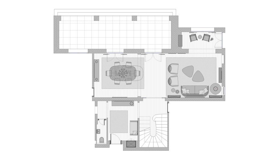 Plano de la distribucin de las estancias interiores y el mobiliario