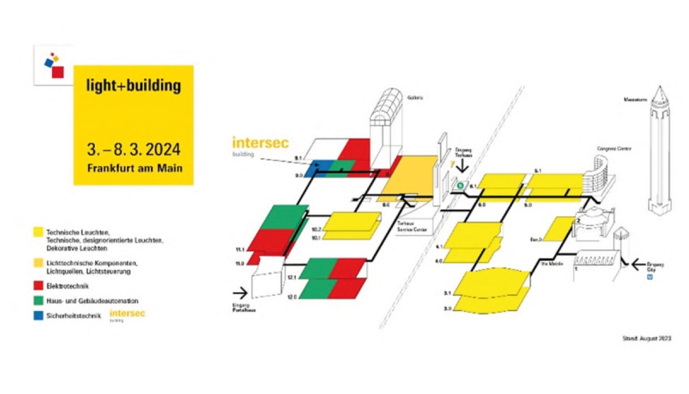El plano de los pabellones de Light + Building 2024 muestra de un vistazo los distintos segmentos de productos...
