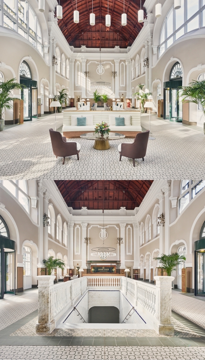 Imagen del monumental lobby de la estacin, cuyo suelo original ha sido recuperado por el estudio de interior design. Fotos: Manolo Yllera...